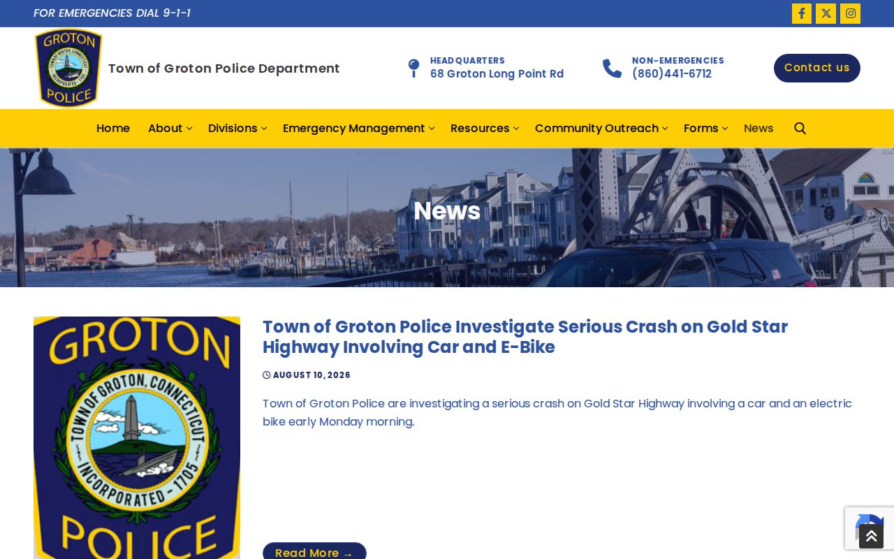 Town of Groton Police arrest news archive and Groton booking record notices