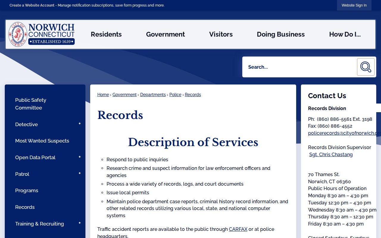 Norwich Police records access for Norwich arrest and mugshot records